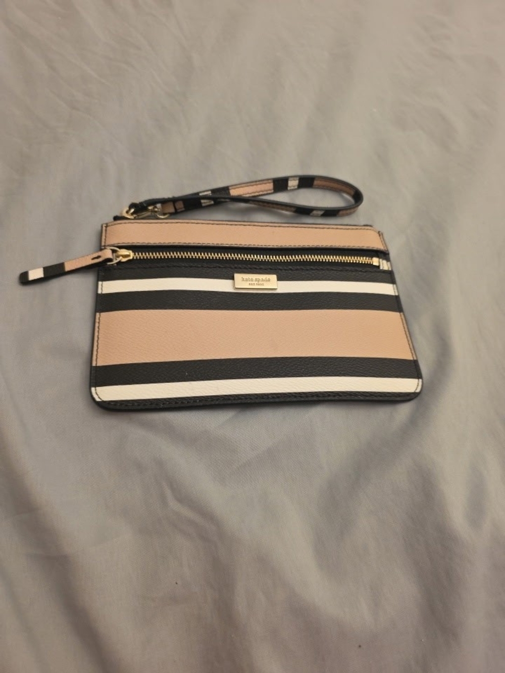 Kate Spade Black, White & Blush Striped Wristlet